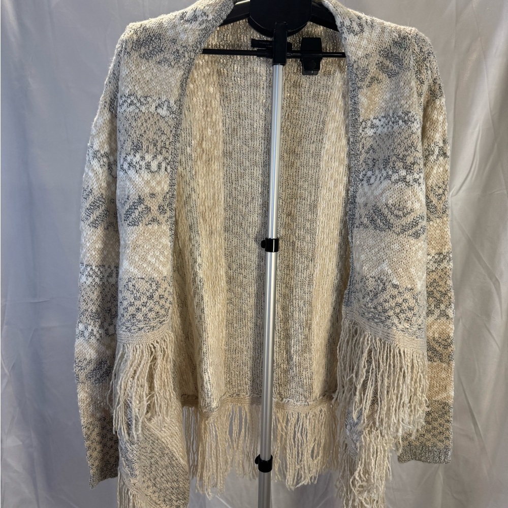 Romeo & Juliet Couture Fringed Cardigan - Cream and Gray